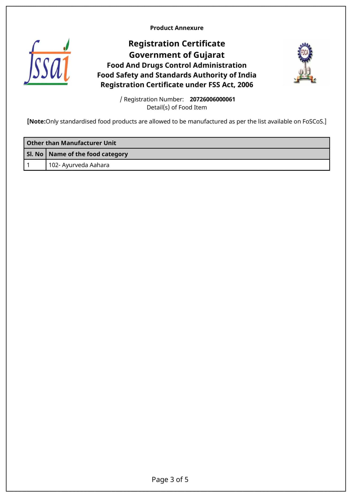 FSSAI License - FSSAI License — Annexure Page 3