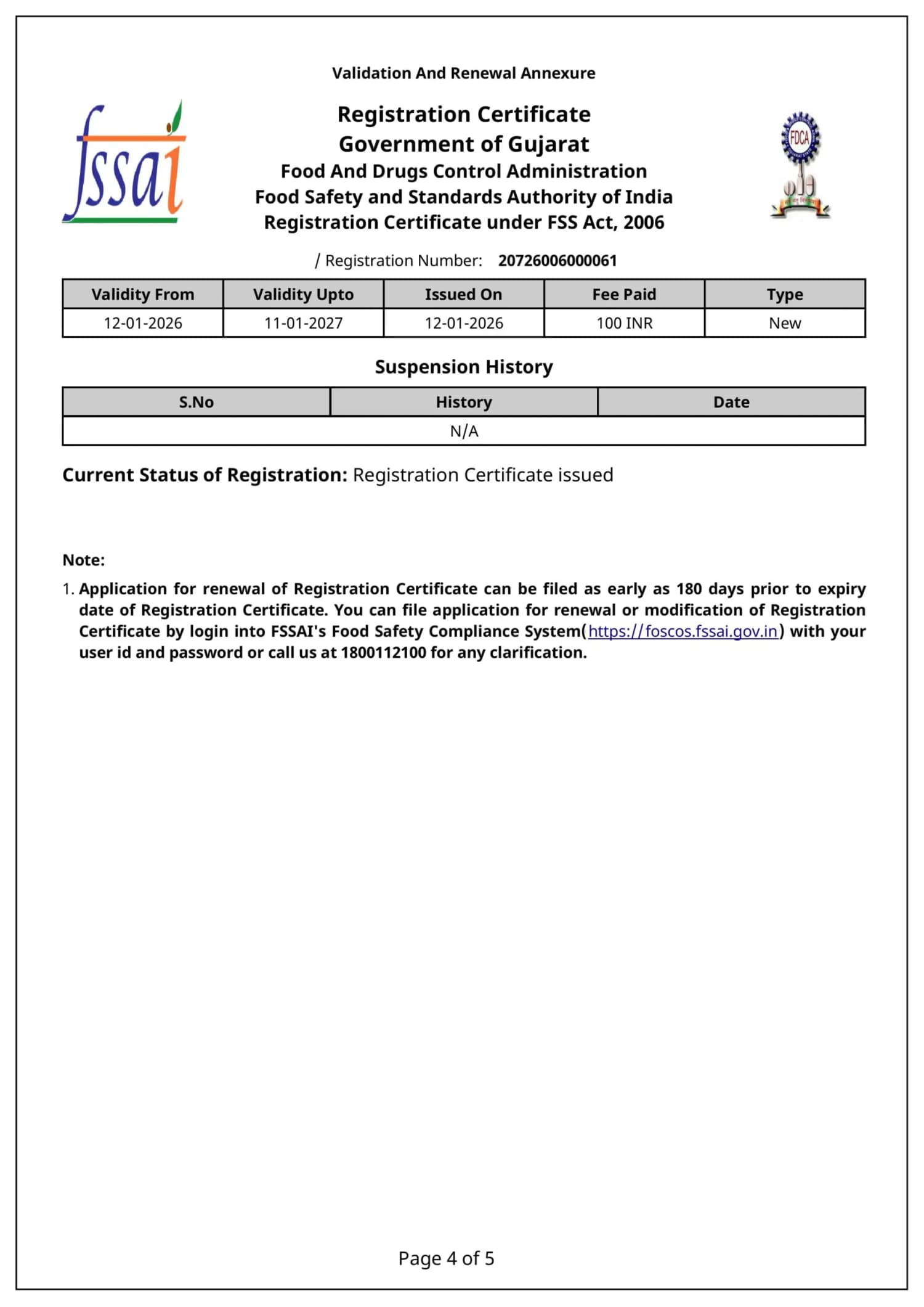 FSSAI License - FSSAI License — Annexure Page 4