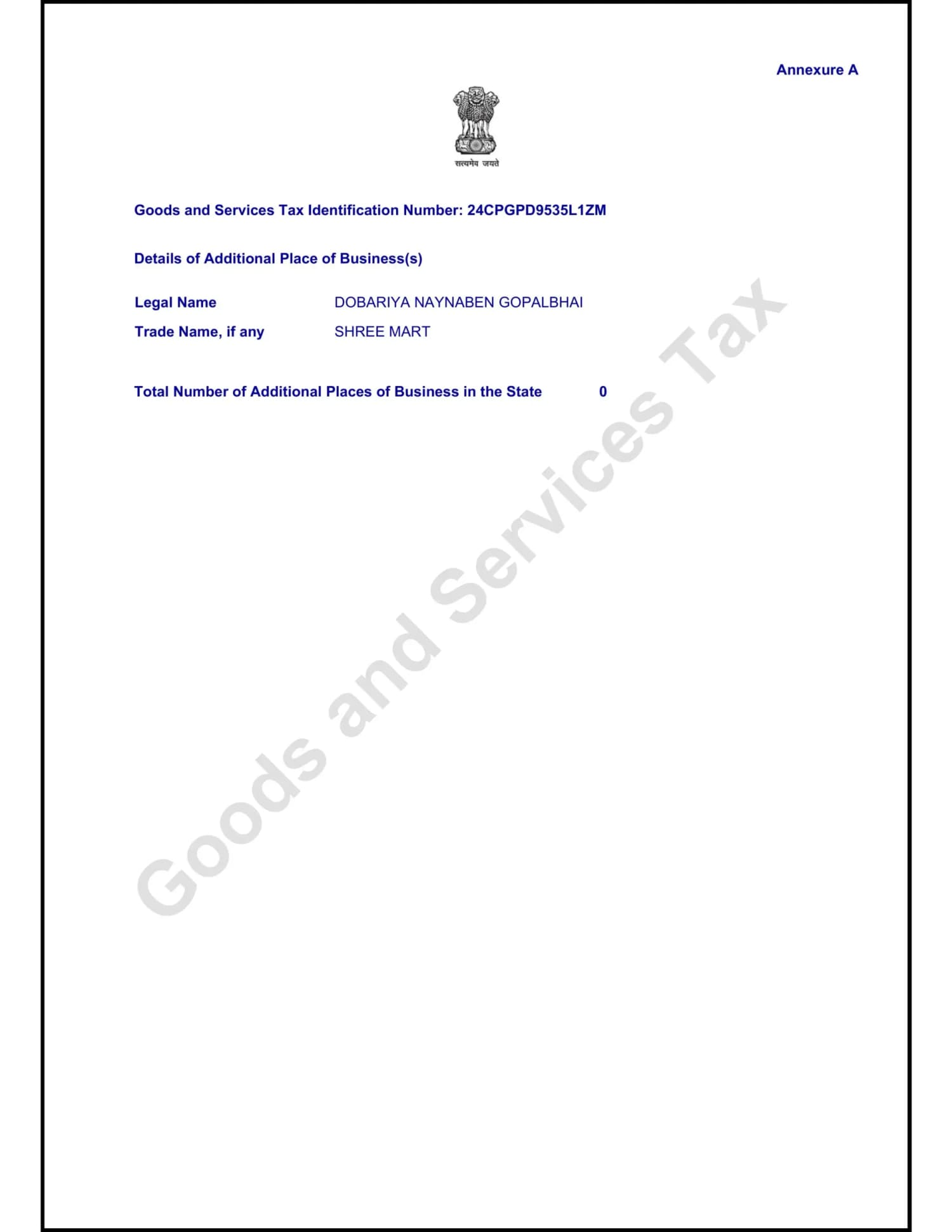 GST Certificate - GST Certificate — Annexure A Page 2