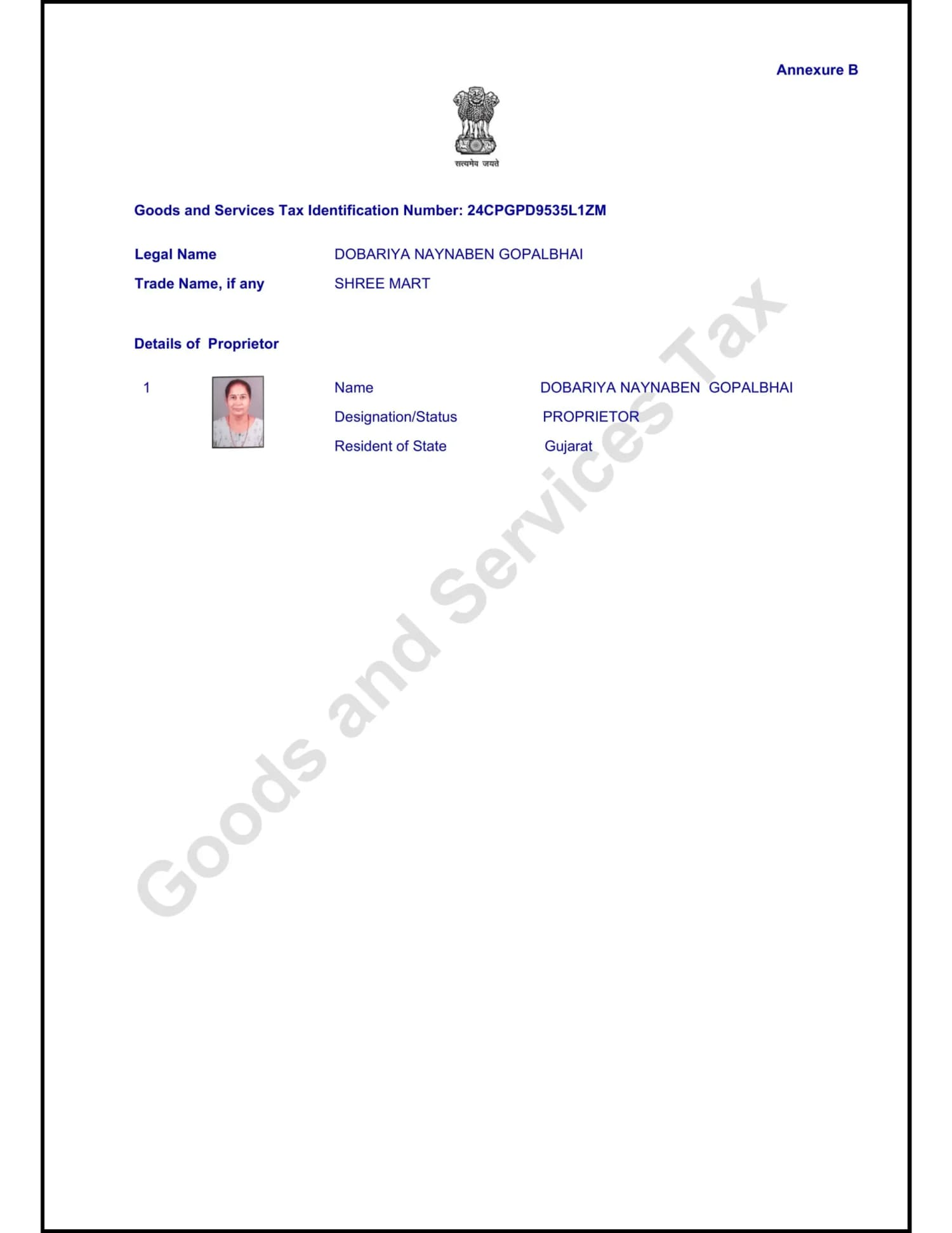 GST Certificate - GST Certificate — Annexure B Page 3